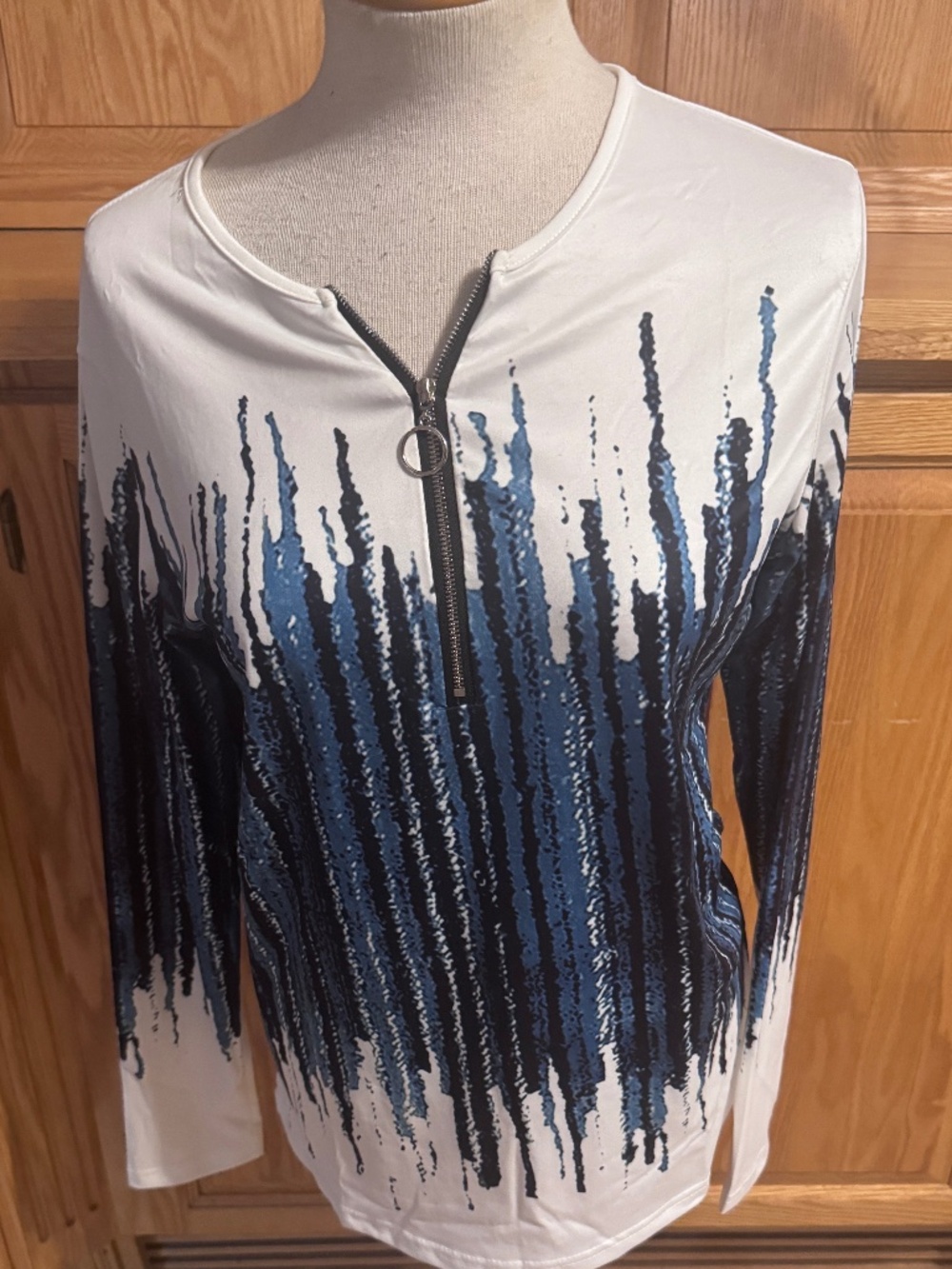 Women's White, Blue, Black Quarter Zip Pullover Blouse Long Sleeve Medium